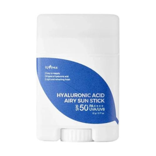  Isntree Hyaluronic Acid Airy Sun Stick 22 g pro lehkou a hydratační ochranu proti slunci s kyselinou hyaluronovou.